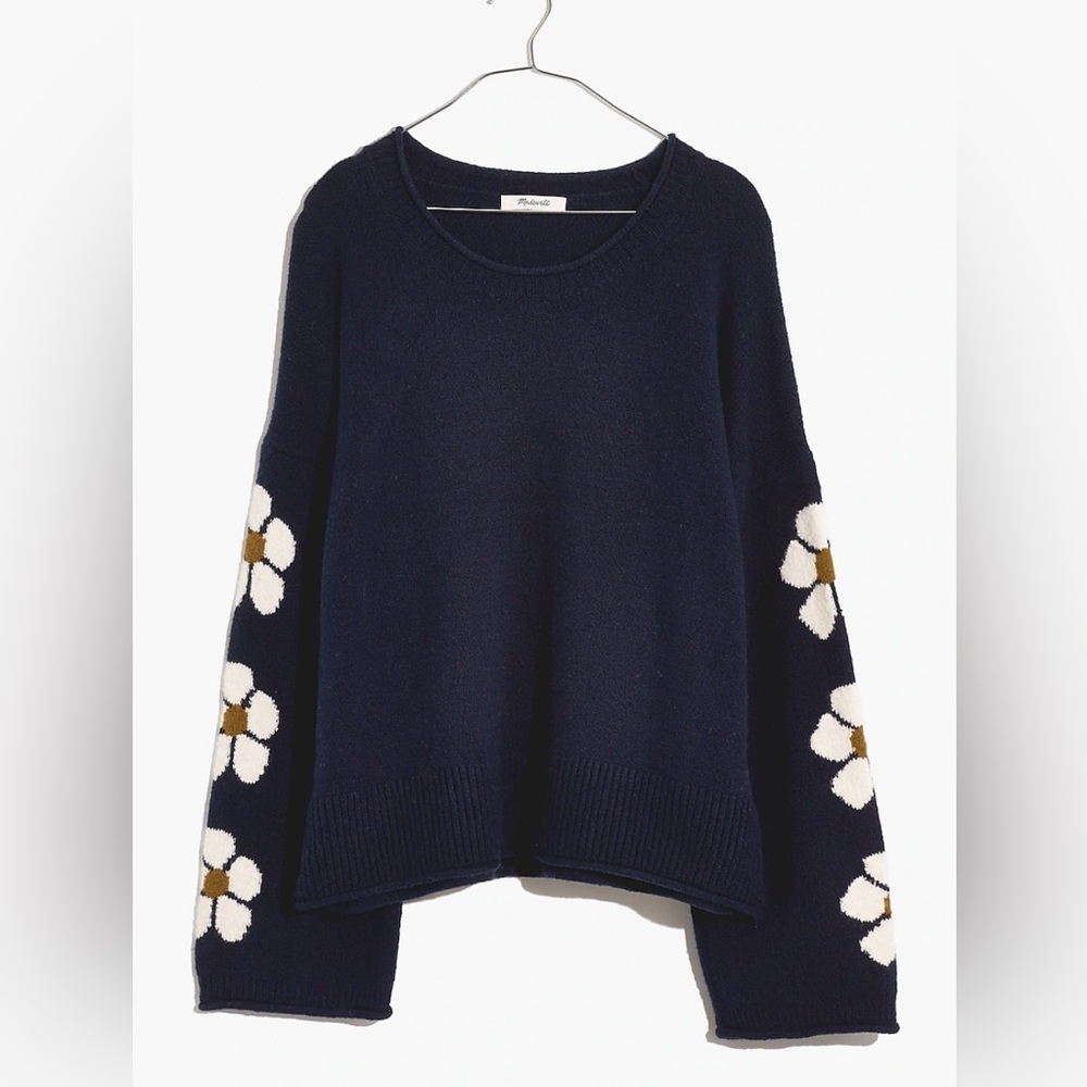 Madewell Belmore Floral-Sleeve Pullover Sweater!